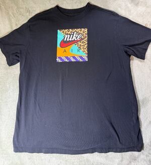 Nike Sportswear Air Loom T-Shirt Womens Medium Black Cheetah Print Loose Fit